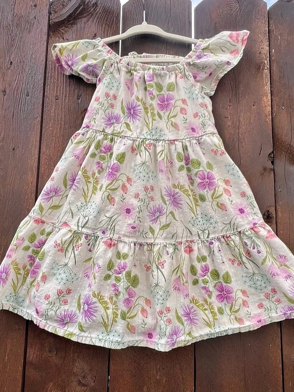 Floral Dress with Flutter Capped Sleeves - Size 3T